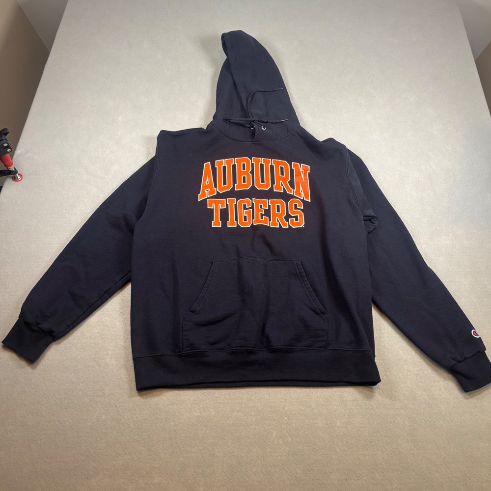 Champion Auburn Tigers Hoodie Mens Medium Navy Blue Pullover Sweatshirt NCAA